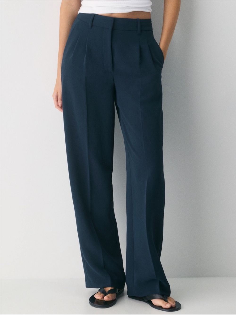 Aritzia Navy Wide-Leg Trousers